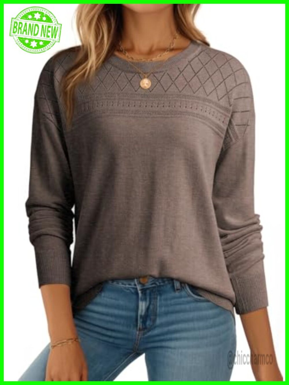 Wool Hollow Out Crochet Pullover Sweater Lightweight Crewneck Knit Top